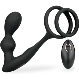 Vibromasseur sex toy homme gode anal Stimulateur prostatique vibrant avec double cockring Gia - Noir