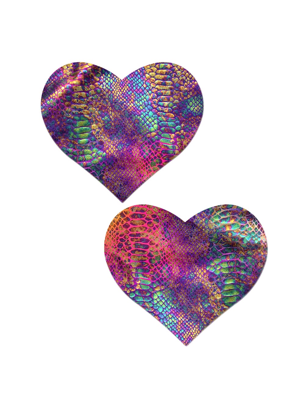 Caches-Tétons Coeur Peau de Serpent Arc-en-Ciel