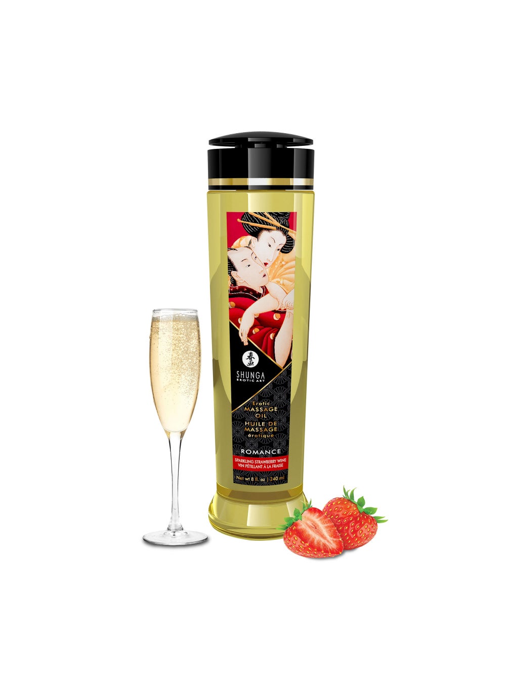 Huile de massage érotique Vin pétillant à la fraise Shunga 240 ml