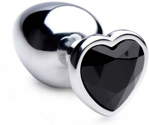 Plug Anal Métal Bijou Black Heart Large Argent