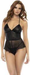 Body effet babydoll Pearl en wetlook noir et résille Wetlook noir