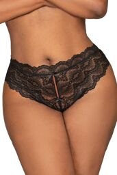 Tanga noir ouvert à l'entrejambe grande taille - DG1468XBLK Noir
