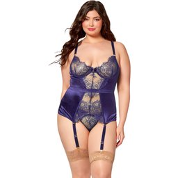 Ensemble Deux Pièces Bustier Satin & Eyelash avec String Grande Taille