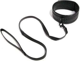 Collier et Laisse en Similicuir Noir