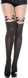 Collant semi opaque avec tête de panda fantaisie Noir