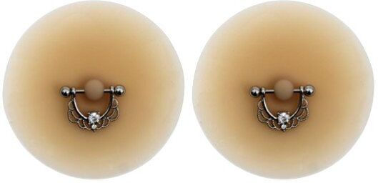 Paire de Cache-Tétons Piercing Barre Demi-Anneau Strass Peau Claire