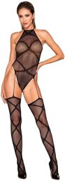 Body en résille noire avec jarretières intégrés - DG0385BLK Noir