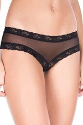 Tanga string ouvert noir maille transparente et dentelle - ML10007BLK Noir