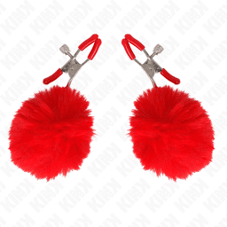 pince a tétons boule fausse fourrure rouge 6 cm