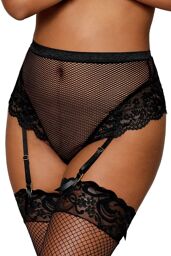 String résille taille haute avec porte-jarretelles noir Noir