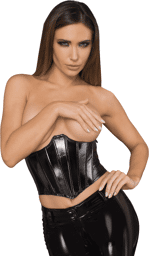 F211 Corset en cuir écologique laqué avec baleine pour femme Noir