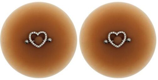 Paire de Cache-Tétons Piercing Coeur Strass Peau Métisse