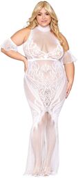 Robe bodystocking, grande taille, en résille t dentelle blanche Blanc