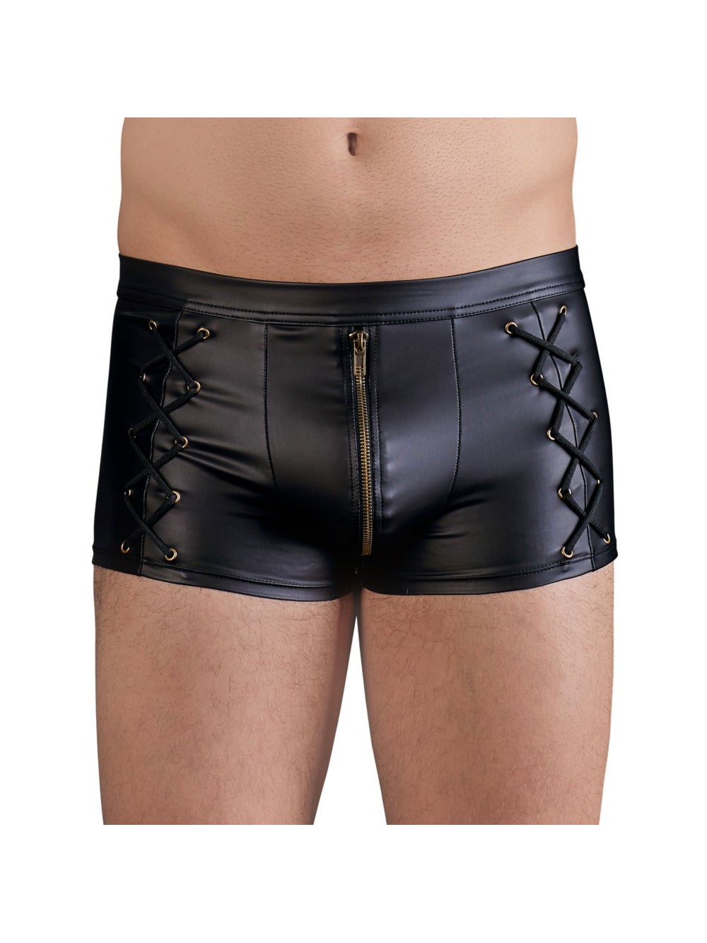 Boxer Effet Cuir Zip & Laçage Noir