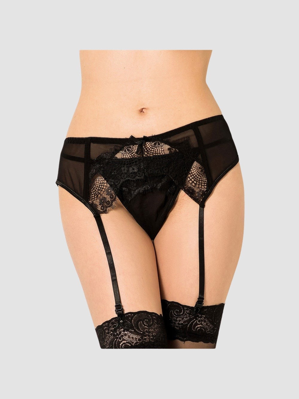 Porte-jarretelles dentelle et string P5123 noir S/L
