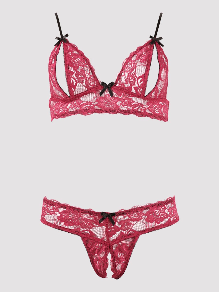 Ensemble 2 pièces ouvert dentelle rouge M