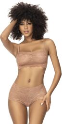 Ensemble 2 pièces en dentelle, top à bretelles et shorty couleur taupe Taupe