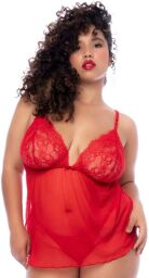 Nuisette courte grande taille rouge et string Rouge