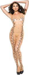 Bodystocking chair à bretelles avec déco noire et ouverture à l'entre-jambes Peau