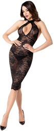 Robe mi-longue Nocturne F338 en dentelle Noir