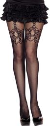 Collant nylon noir résille motifs jarretières Noir