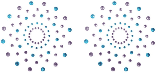 Paire de cache tétons adhésifs strass bleu et violet