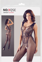 Catsuit en résille avec body intégré en dentelle Noir