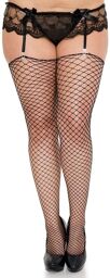 Bas noirs filet grande taille pour porte-jarretelles Noir