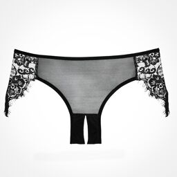 Culotte résille noire, ouvert avec dentelle sur les hanches Noir