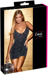 Robe courte noire à motif zigzag argenté Noir