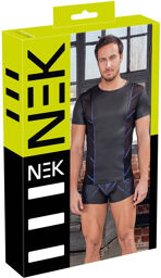 T-shirt près du corps manches courtes avec inserts en filet et bandes diagonales métalliques Noir