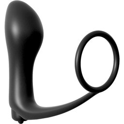 – Ass-Gasm Cockring avec Plug Vibrant – Noir