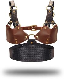 Bustier en Cuir - Noir, Marron & Doré