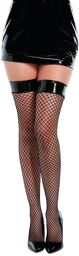 Bas noir grosse résille jarretière effet vinyl - DG0362BLK Noir