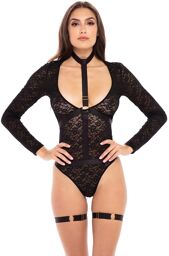 Body dentelle manches longues - REN50019-BLK Noir