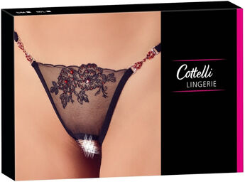 String délicat à broderies et strass Noir