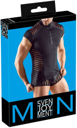 Chemise rayée confortable avec zip court Noir