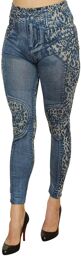 Legging bleu effet jean délavé imprimé léopard Bleu