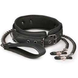 Easytoys Fetish - Collier en cuir avec chaîne de mamelons