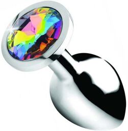 Plug Anal Métal Bijou Rainbow Prism Gem Medium Argent
