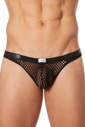 String noir filet avec bandes simili cuir Noir