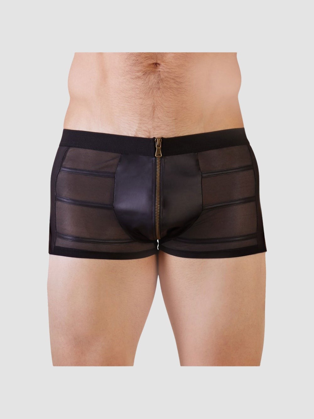 Boxer Effet Cuir & Transparence Fermeture Eclair Noir