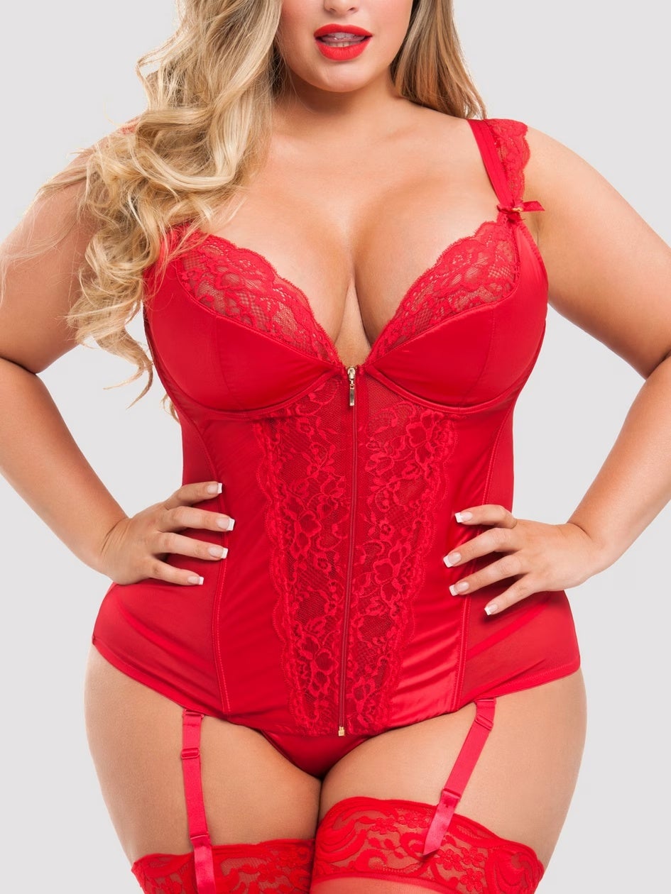 Ensemble guêpière push-up et string rouge Treasure Me-1XL/2XL