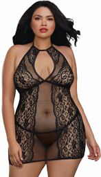 Nuisette légère grande taille avec dentele et transparence Noir