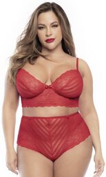 Ensemble lingerie, grande taille, deux pièces en dentelle rouge Rouge