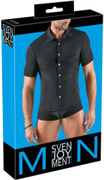 Chemise moulante argentée à col montant Noir
