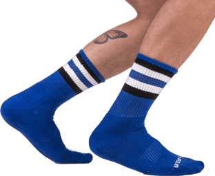 Chaussettes Half Fetish Stripes Bleu Noir Blanc