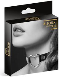 Collier en cuir noir SM avec coeur métal argenté Noir