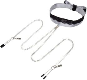 Collier et Pinces à Tétons en Satin et Dentelle