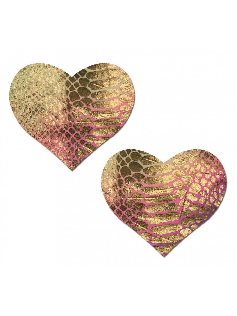 Caches-Tétons Coeur Peau de Serpent Or